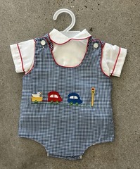 Vintage Boys Blue Jayne Copeland Romper Bubble Cars Sz 3 M