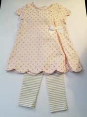 New 4 Toddler Tahari Baby Pink & Gold Polka Dot Dress White & Gold Stripe Leggin