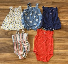 6-9 Mo Infant Baby Girl Dresses And Romper Bundle Lot Of 5 Carters