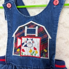 Vintage Doe Spun Denim Overalls Jumper Dress Farm Barn Cow Embroidered size 2T