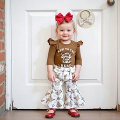 New To The Herd Baby Girl Western Outfit Highland Cow Print Long Sleeve Rompe…