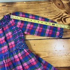 Vintage OshKosh Pink Blue Soft Plaid Long Sleeve Dress Size 4 Cotton Button