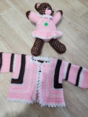 Handmade Crocheted Baby Sweater With Matching Bear /A3