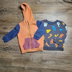 Cat And Jack Boys Two Pieces, 1 Sweatshirt And 1 Zip Up Hooded Jacket 18 Months