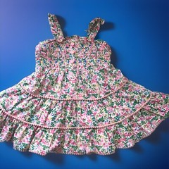 Joie White Floral Smock Dress Sz 18m White Pink Floral Strap Pompom Lined Party