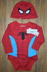 NWT Box Lunch Kids Marvel Spider-Man Bodysuit w/Beanie Hat Size 6 Months Cosplay