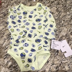 Nike Baby 18M Green Long Sleeve Bodysuit Snap Closure Sports Print Logo 1 pc