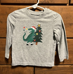 Okie Dokie Gray 18M Long Sleeve Dinosaur Christmas T-Shirt Cotton Blend