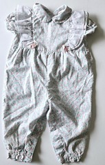 Vtg Mayfair Baby Romper Sz 12 Months Pink Aqua Floral Flowers Pink Satin Roses