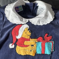 Vintage Winnie The Pooh Christmas Velour Top Toddler Girls 24 Months Navy Blue