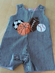 MUD PIE ROMPER INFANT 9-12 MOS BABY SPORT FOOTBALL SOCCER BASKETBALL EMBROIDERED