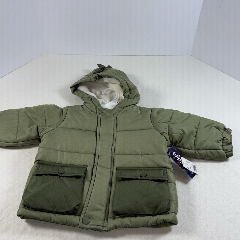 Wippette Toddlers Jacket Green Dinosaur Attached Hood 12 Months NWT