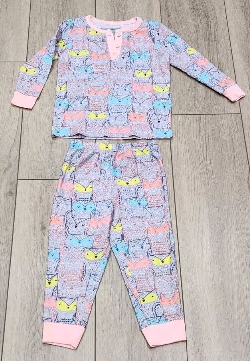 Owl Pajamas PJ Set Girls Toddler Size 2T Pink & Gray Komar Kids Sleepwear