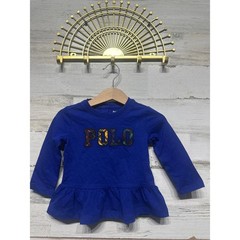Ralph Lauren Peplum Top Girls 9M Royal Blue Plaid Logo Long Sleeve EUC