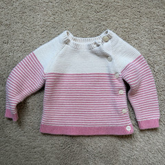 Baby Gap Pink Cream Striped Knit Sweater 12-18 Months Side Button Pullover