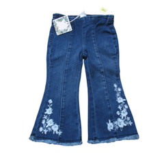Chelsea & Violet Pull On Flared Jeans Girls 12-18M Blue Denim Floral Elastic