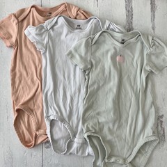 H&M Short Sleeve Bodysuit Bundle, Girls Size 2T, Pack of 3, Organic Cotton