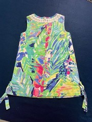 Lilly Pulitzer Baby Girls Coral Reef Print Shift Dress Size 2 Scalloped Lace 2T