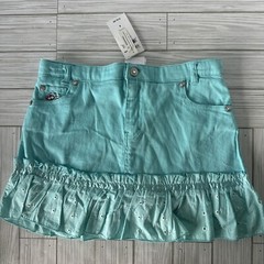 Disney Store Teal Blue Denim Skirt New With Tags Size 8 Flowers & Rhinestones