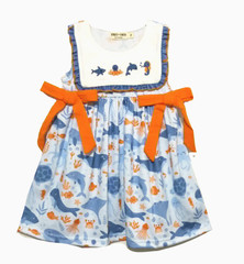 New Rylee Faith Girls Ocean Sea Animals Dress Size 2T Bows Embroidered Ruffle