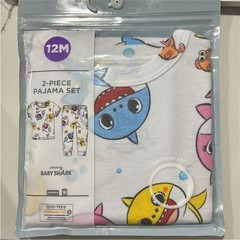 Nickelodeon Pinkfong Baby Shark 2 piece Cotton Pajama Set Pjs Pink White 12M