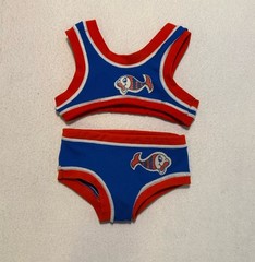Vintage Toddler Swim Set Carter’s 2T Nylon Red Blue Fish Appliqué 1970s USA
