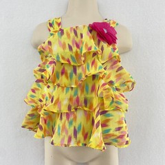Kids Headquarters Ruffle Layered Top Flower Accent Colorful Print 6-9M Faiycore