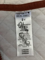 Carhartt Vest Girls 2T White Quilted Hooded Full Zip Pockets Brown Trim Lined