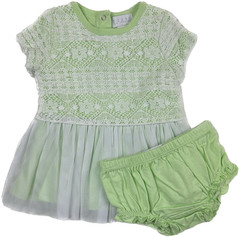Guess Baby 2 Pc Green Cotton Cap Sleeve Floral Lace Overlay Dress Set Sz 3-6 MO