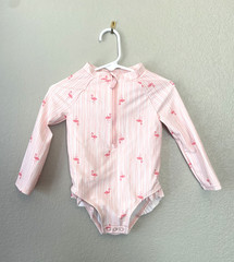 Carter’s Just for You ☀️ 18M ☀️ Pink & White Stripe Swimsuit Flamingo ☀️ UPF 50
