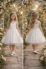 American Princess Pageant Dress White beaded rhinestone Flower Girl Dress sz 8