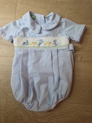 Classic Whimsy Smocked Boutique Easter Rabbits Blue SeerSucker 18m Baby Boy