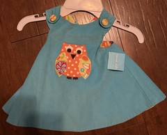 Kelly’s Kids Baby Girls 12-18M Reversible Blue Floral Owl Appliqué A-Line Dress