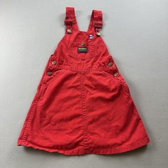 Vintage OshKosh B’gosh Overall Dress Toddler 3T Red Twill Cat Vestbak Jumper 90s
