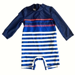 Carter’s Baby Rash Guard 1-Piece Swimsuit Swim Boys 6M Blue Striped Long Sleeves