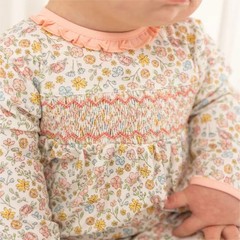 NWT Meadows Floral Smocked Pima Cotton Footie Longall 3M 3 Months Baby Girls