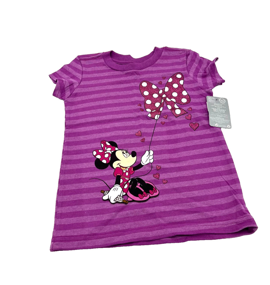Disney Store Minnie Mouse Girls T-Shirt Glitter Bow Purple Size L (10/12) New