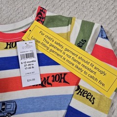 Gap X Hot Wheels Pajamas Set Baby Sz 6-12 Months Organic Cotton Striped Cars