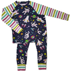 Hatley Astronaut 2pc Girls 3T Pajama Set Organic Space Stripe Stars Rocket