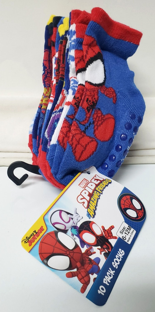 10 Pairs – Marvel SPIDEY (Spider-Man) Blue/Red SOCKS, Baby Size 6-12 Months, NEW
