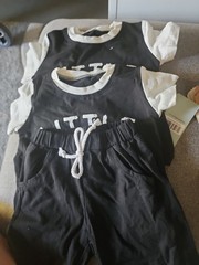 Toddler Boy, “LITTLE DUDE” by Sinpos Set 2 black Shirts 1 short 12-18M