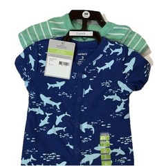 Carter’s 3 Mo Boy’s 2 Piece Long Sleeve Romper Set Blue Green Shark Scuba Dog
