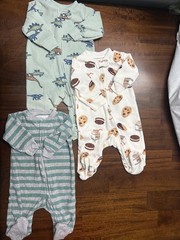 0-3 months Baby Lot Carter’s Footie pajamas Dinosaurs cookies striped 5 piece.