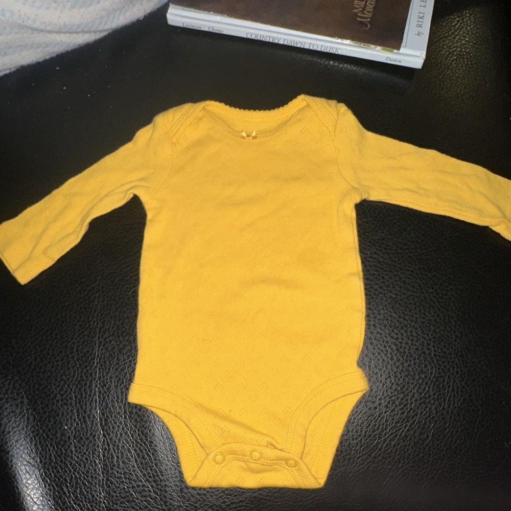 Yellow Solid Baby Bodysuit One-Piece Long Sleeve Crew Neck Snap 0-3M