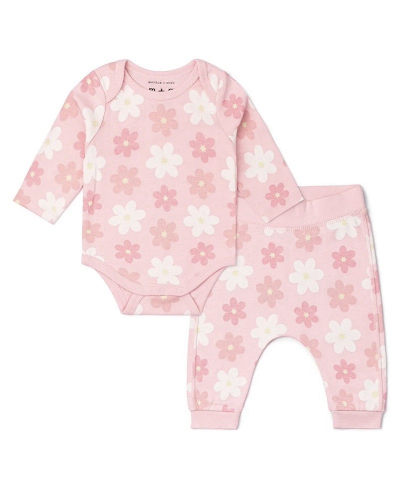 Newborn Baby Girl Pants Bodysuit 2 PC Set Cute Pink Floral Outfit New