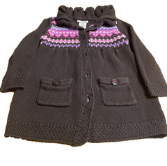 Savannah Toddler Girls 24 M Cardigan Sweater Brown Pink Embroidered Floral VTG