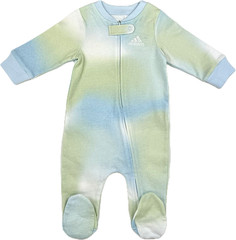 Adidas Baby Blue Green Cotton Long Sleeve Footed Logo One Piece Coverall 9 MO