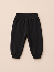 Black Solid Jogger Pants 0-3M Cotton Fleece Elastic Waist Pull-On