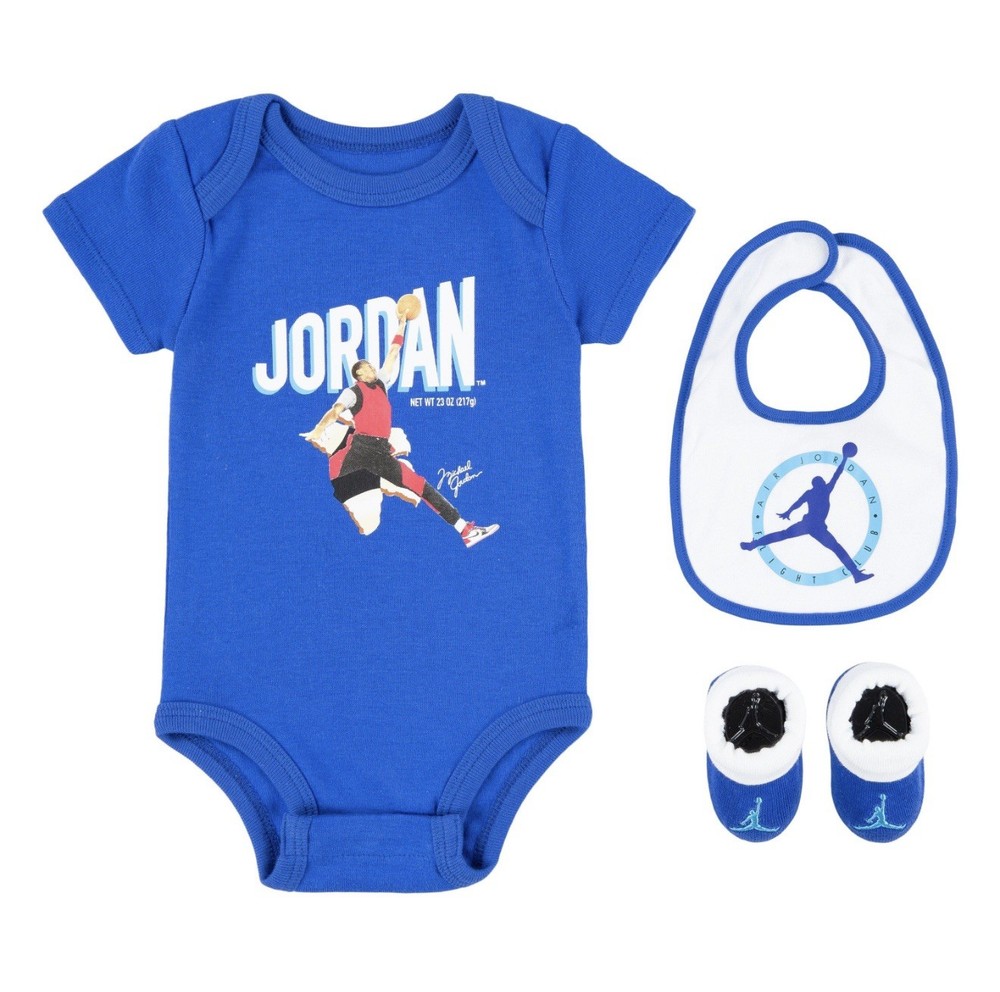 NWOT Baby Air Jordan – Blue Bodysuit, Bib and Booties 3-PC Box Set 6-12M 12M