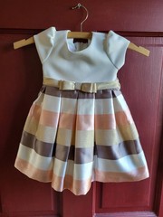 Bonnie Baby Cap Sleeve Gold Bow Tie Belt Pink White Striped Baby Dress Size 18 M